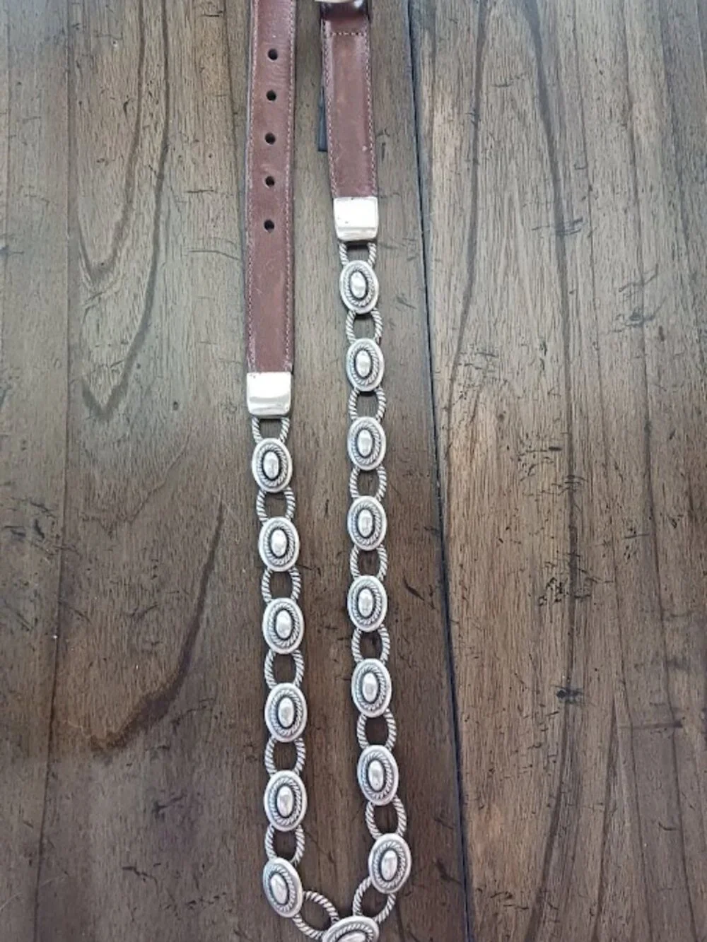 Vtg Women’s Brighton Brown Leather Silver Plated Chain Belt Sz M 37409